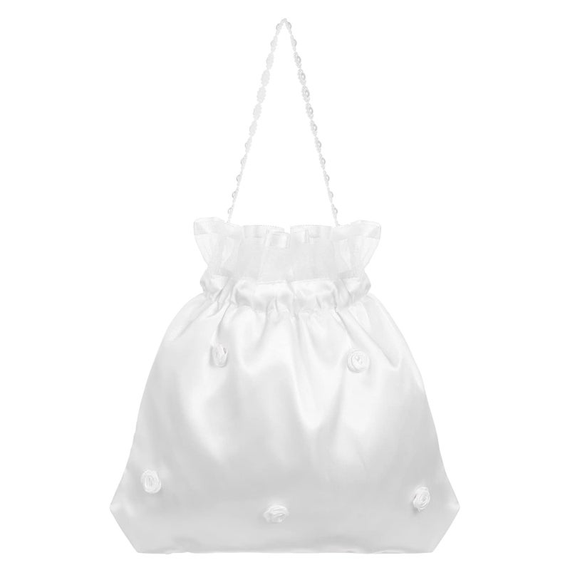 LUOEM Satin Bridal Wedding Money Bag White Bridal Bridesmaid Satin Flower Decorated Bag Handbag with Pearl for Dance Purse Wedding Favor - Image 1